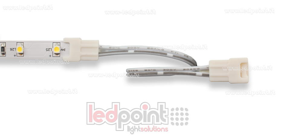 Conector doble con cable de 14cm 20 AWG para tiras de led 2835 y 3528 monocromáticas (PCB 8mm), versión reducida