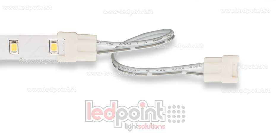 Conector doble con cable de 14cm, 20 AWG, para tiras de led 2835 y 5050 monocromáticas (PCB 10mm), versión reducida Conector doble con cable de 14cm, 20 AWG, para tiras de led 2835 y 5050 monocromáticas (PCB 10mm), versión reducida