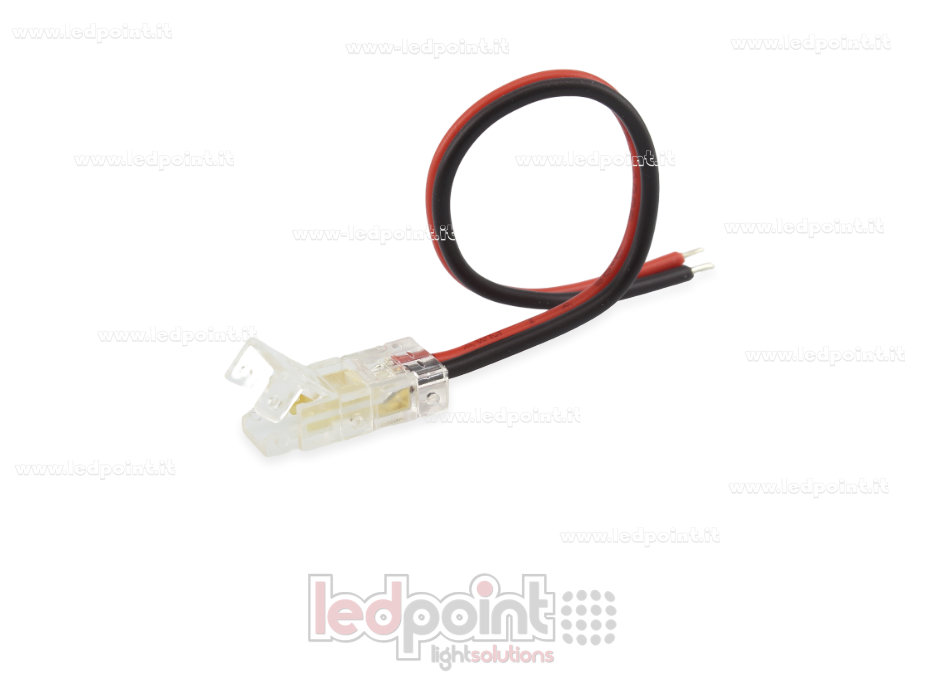 Conector con cable de 10cm, para tiras LED y COB de PCB de 5mm, 2 pines, versión reducida transparente Conector con cable de 10cm, para tiras LED y COB de PCB de 5mm, 2 pines, versión reducida transparente