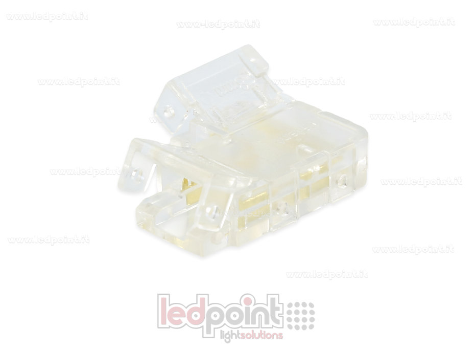 Conector transparente en L para unión de tira y COB con PCB de 8mm con 2 pines