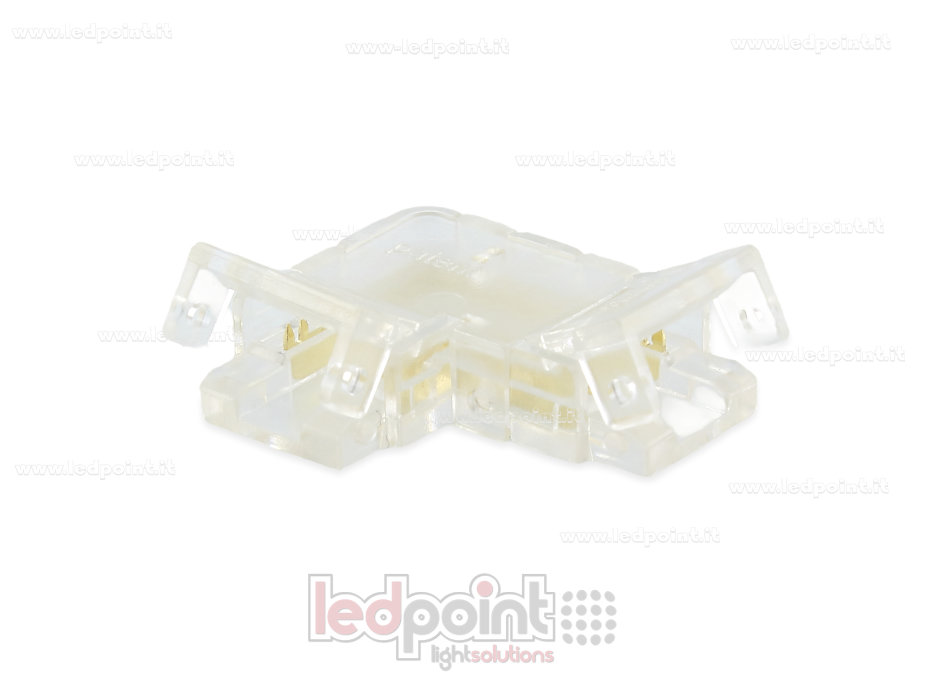 Conector transparente en L para unión de tira y COB con PCB de 8mm con 2 pines
