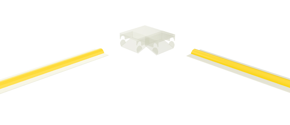 Conector transparente en L para unión de tira y COB con PCB de 8mm con 2 pines