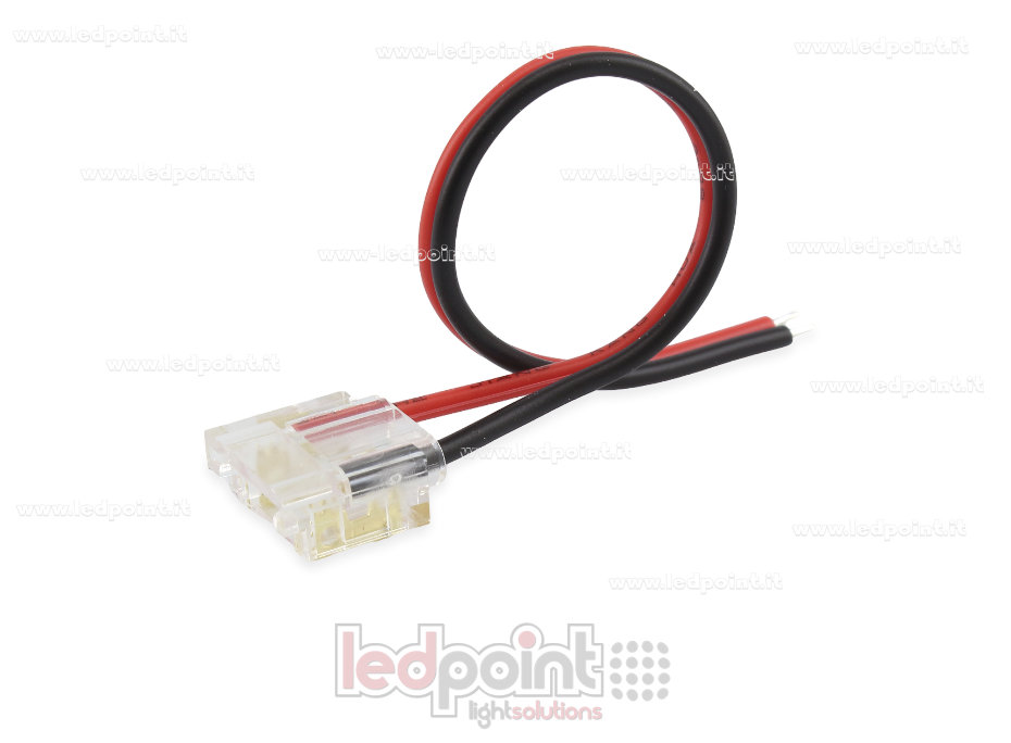 Conector con cable de 10cm, para tiras LED y COB de PCB de 10mm, 2 pins, versión reducida transparente