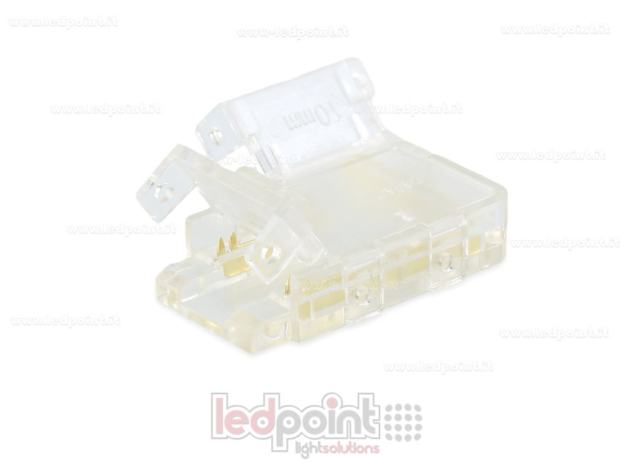 Conector transparente en L para unión de tira y COB con PCB de 10mm con 2 pines