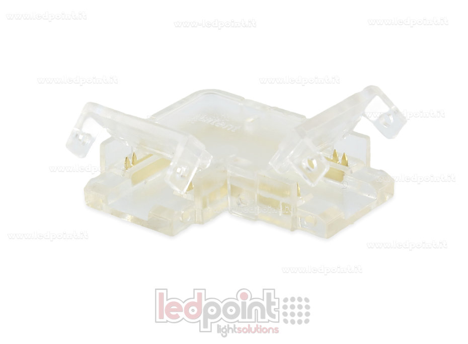 Conector transparente en L para unión de tira y COB con PCB de 10mm con 2 pines
