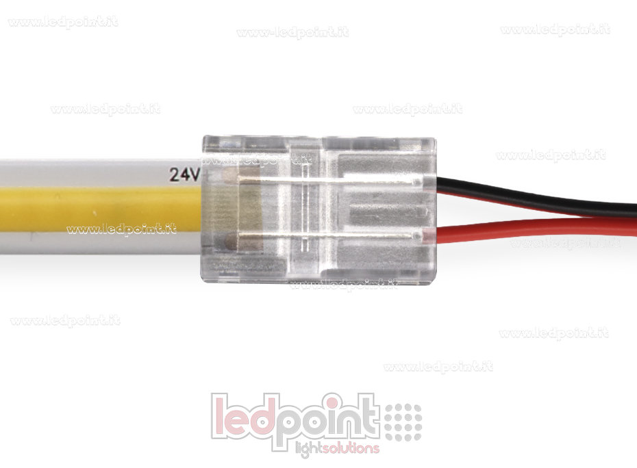 Conector para tiras LED y COB de PCB de 10mm, 2 pines y cable cavo, versión reducida transparente