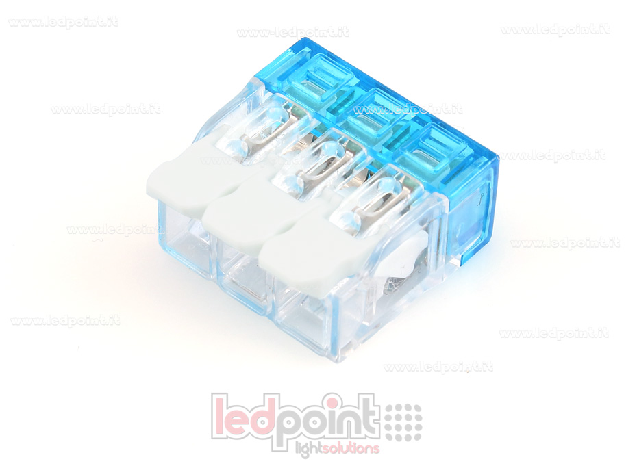 Conector rápido 3 hilos con barra para cables 22-12 AWG (0,2-3,3 mm2) Conector rápido 3 hilos con barra para cables 22-12 AWG (0,2-3,3 mm2)