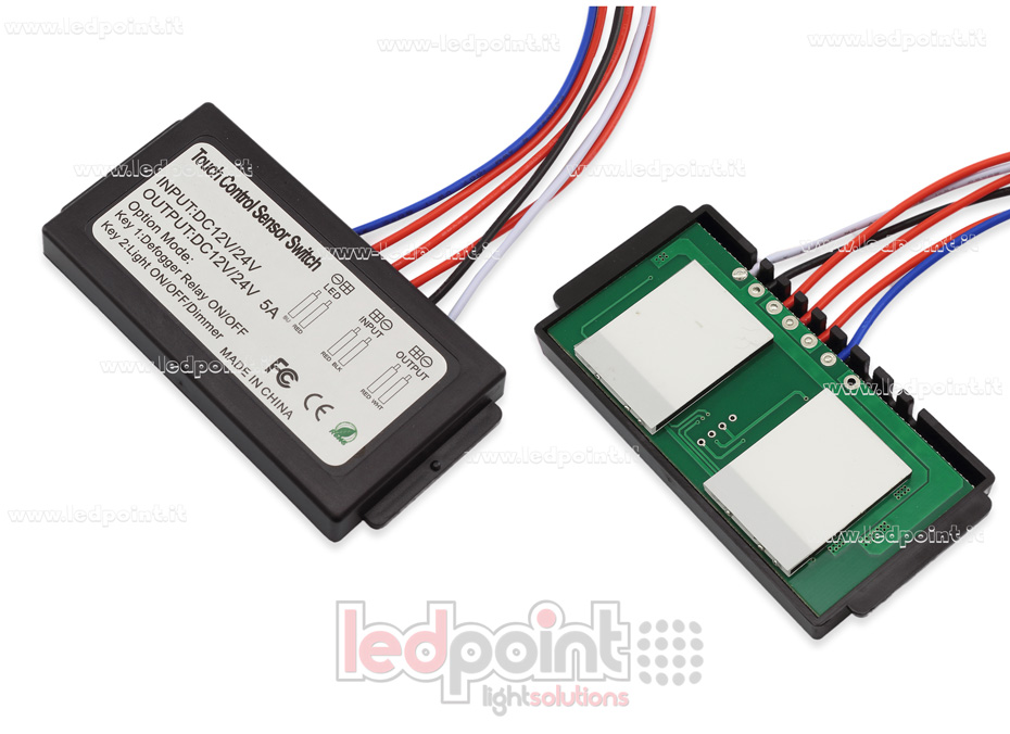 Switch táctil monocromático blanco y azul para espejo con función de desempañado, 5A 12-24V Switch táctil monocromático blanco y azul para espejo con función de desempañado, 5A 12-24V