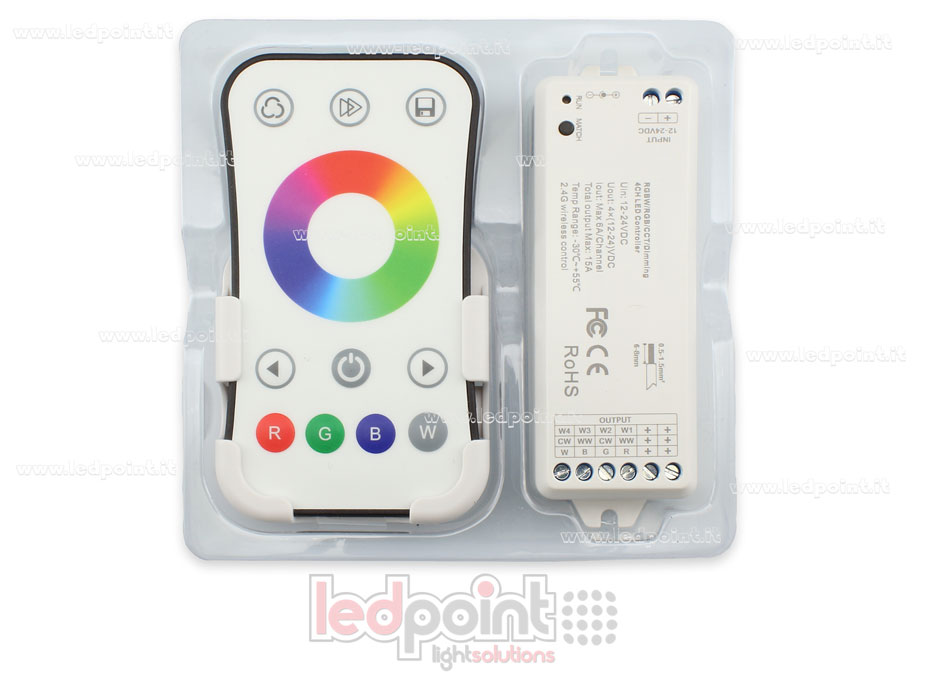 Kit mando + controlador RGBW 12/24V, 4ch*6A, Max 15A, RF 2.4G Kit mando + controlador RGBW 12/24V, 4ch*6A, Max 15A, RF 2.4G