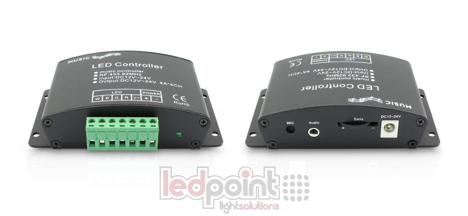 Controller RGBW audio, RF 433 MHz, 12/24 V, 4ch*4A CT-RGBWA-162-RF4335 Controller RGBW audio, RF 433 MHz, 12/24 V, 4ch*4A CT-RGBWA-162-RF4335