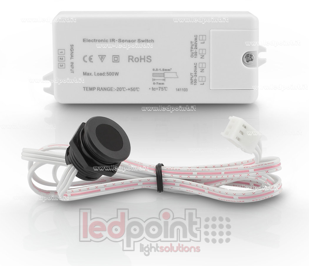 Interruttore di prossimità infrarosso per rilevamento mano, 100-240V 5A 500W. CT-SWI-059-IRHAND2