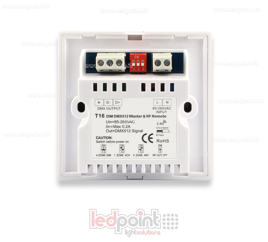 Mando a distancia RF monocromo y maestro DMX para montaje en pared, blanco, 4 zonas, 86*86mm