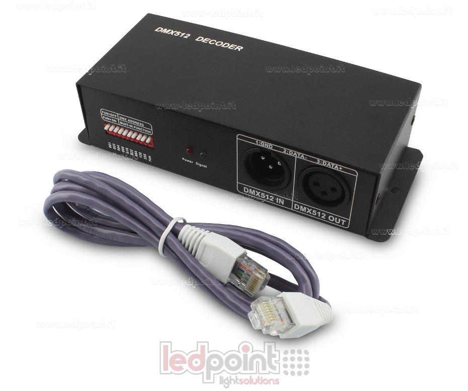 DMX 512 decoder, 4 canali da 4A l'uno, tensione 12-24V DC DMX512-4CH-16A24V DMX 512 decoder, 4 canali da 4A l'uno, tensione 12-24V DC DMX512-4CH-16A24V