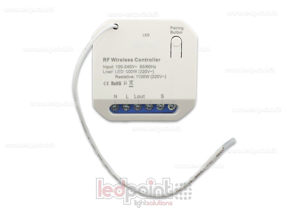 Controlador monocromático 110/240V, 500W RF 433Mhz, con botón On/Off (no regulable)
