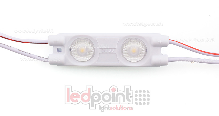 Módulo 2 led 2835, 0,72W 12V, blanco cálido 3000-3500K, IP65 con lente 165° Módulo 2 led 2835, 0,72W 12V, blanco cálido 3000-3500K, IP65 con lente 165°