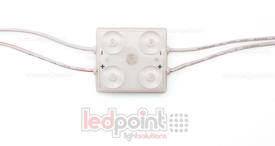 Módulo 4 led 2835, 1,44W 24V, blanco cálido 3000K, IP65 con lente 175° Módulo 4 led 2835, 1,44W 24V, blanco cálido 3000K, IP65 con lente 175°