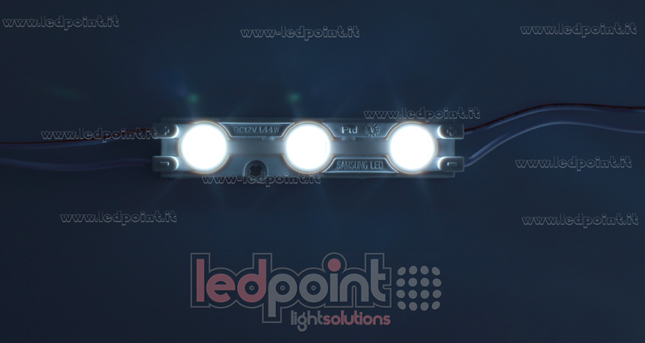 Módulo 3 led 5630, 1,44W 12V, blanco frío 6000-6500K, IP65 con lente 160° ModD-600-0361/1.44