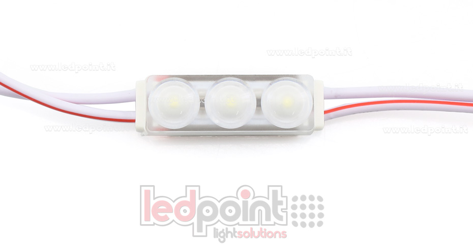 Minimódulo 3 led 2835, 0,72W 12V, blanco frío 6000-7000K, IP65 con lente 160° Minimódulo 3 led 2835, 0,72W 12V, blanco frío 6000-7000K, IP65 con lente 160°