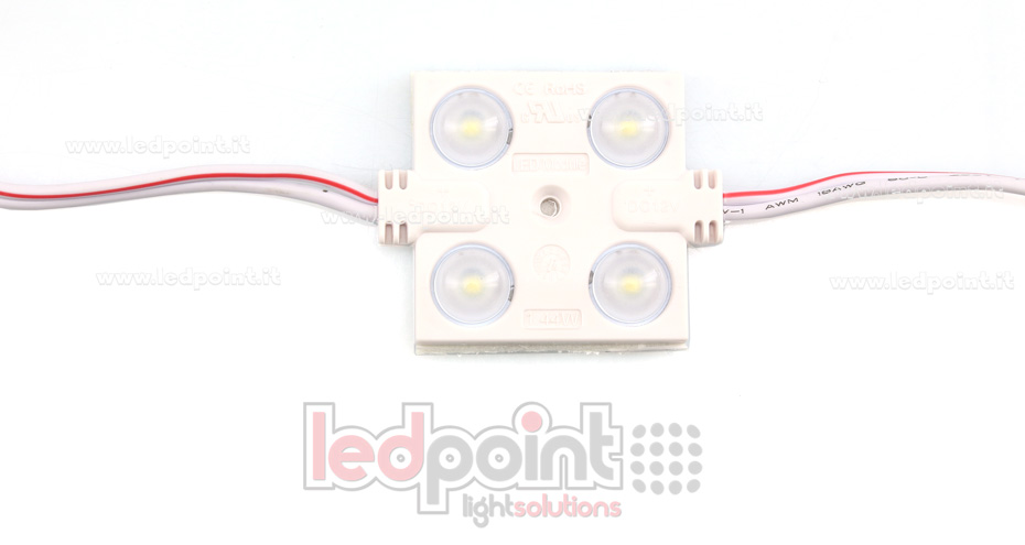 Módulo 4 led 2835, 1,44W 12V, blanco frío 6000-6500K, IP65 con lente 160° ModD-600-0481