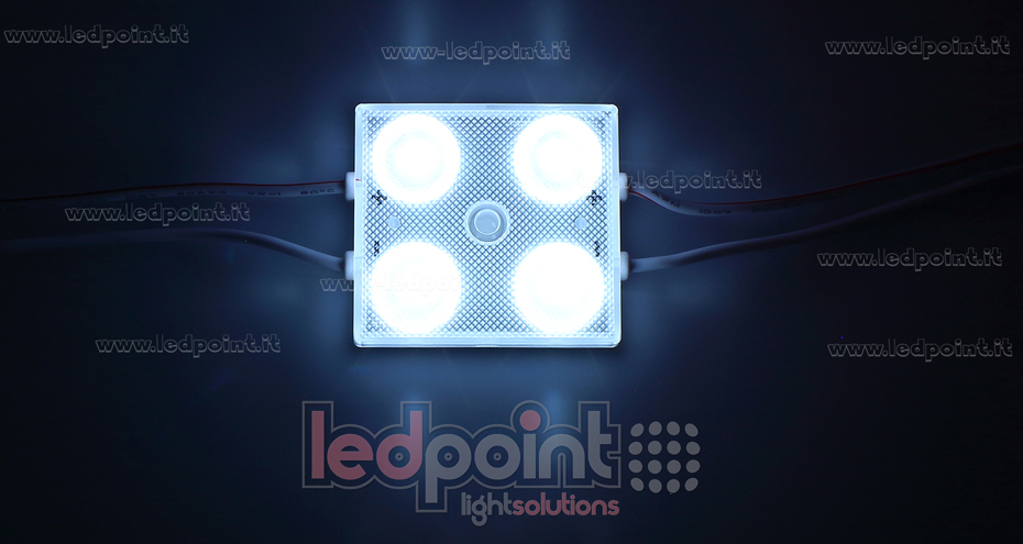 Módulo 4 led 2835, 1,44W 24V, blanco frío 6000-6500K, IP65 con lente 175° ModD-600-04832 Módulo 4 led 2835, 1,44W 24V, blanco frío 6000-6500K, IP65 con lente 175° ModD-600-04832