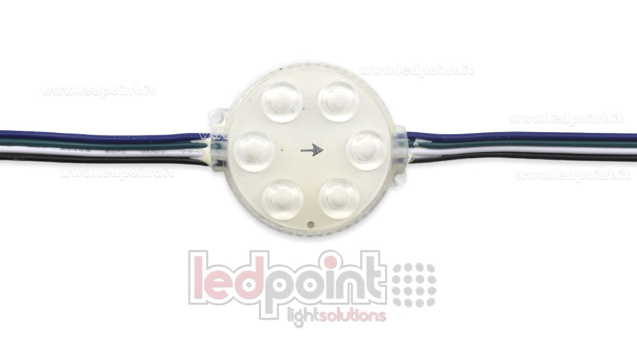 Módulo 6 led Pixel RGB 1804IC 3528 24V 1,44W IP67 con lente 165° Módulo 6 led Pixel RGB 1804IC 3528 24V 1,44W IP67 con lente 165°