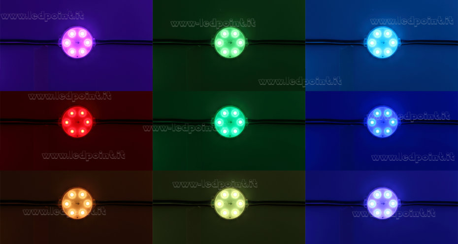 Módulo 6 led Pixel RGB 1804IC 3528 24V 1,44W IP67 con lente 165° Módulo 6 led Pixel RGB 1804IC 3528 24V 1,44W IP67 con lente 165°