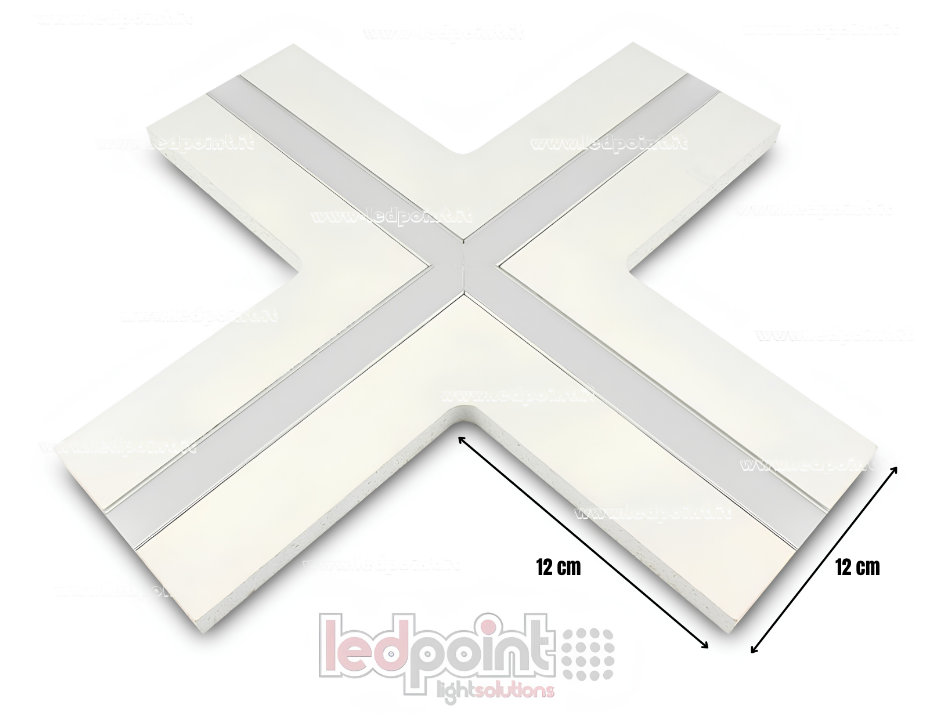 Empalme en forma de X para perfil en aluminio con cartón yeso 44x12mm Empalme en forma de X para perfil en aluminio con cartón yeso 44x12mm