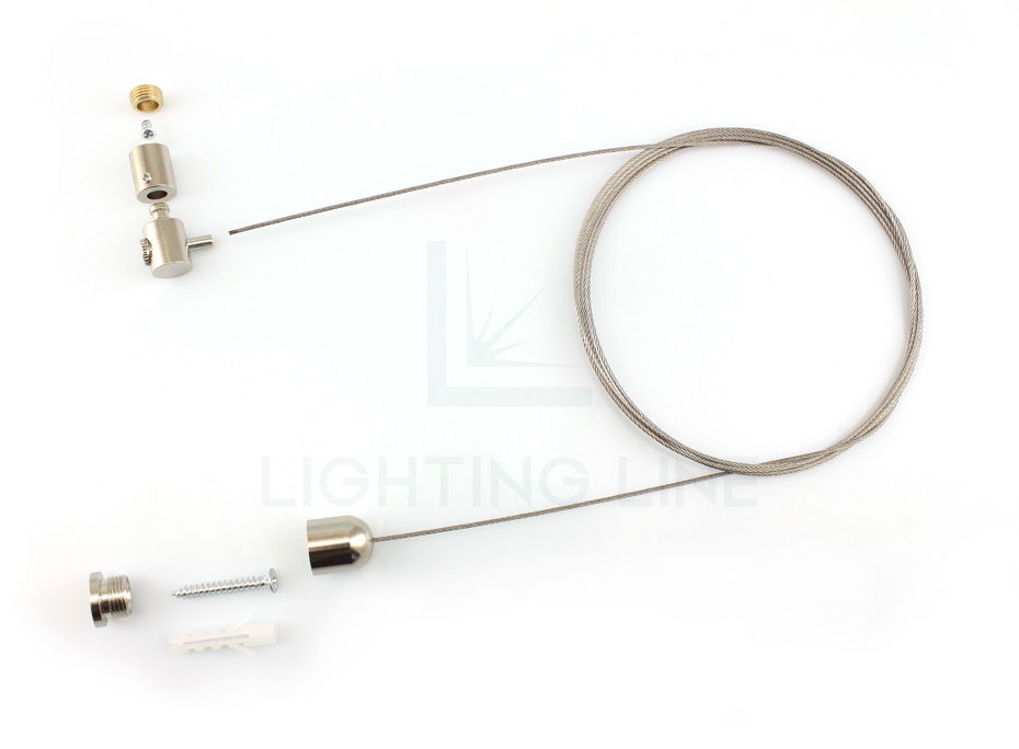 Kit colgador para perfil PR-NE03-17-S2 con regulación cable inferior, 1 cable, longitud 2m. Kit colgador para perfil PR-NE03-17-S2 con regulación cable inferior, 1 cable, longitud 2m.