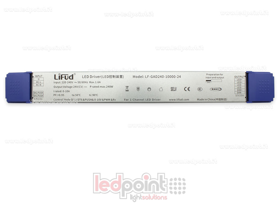 Fuente de alimentación 240W 24V 5en1 DALI + Push Dim + PWM + 0-10V + Rx LiFud
