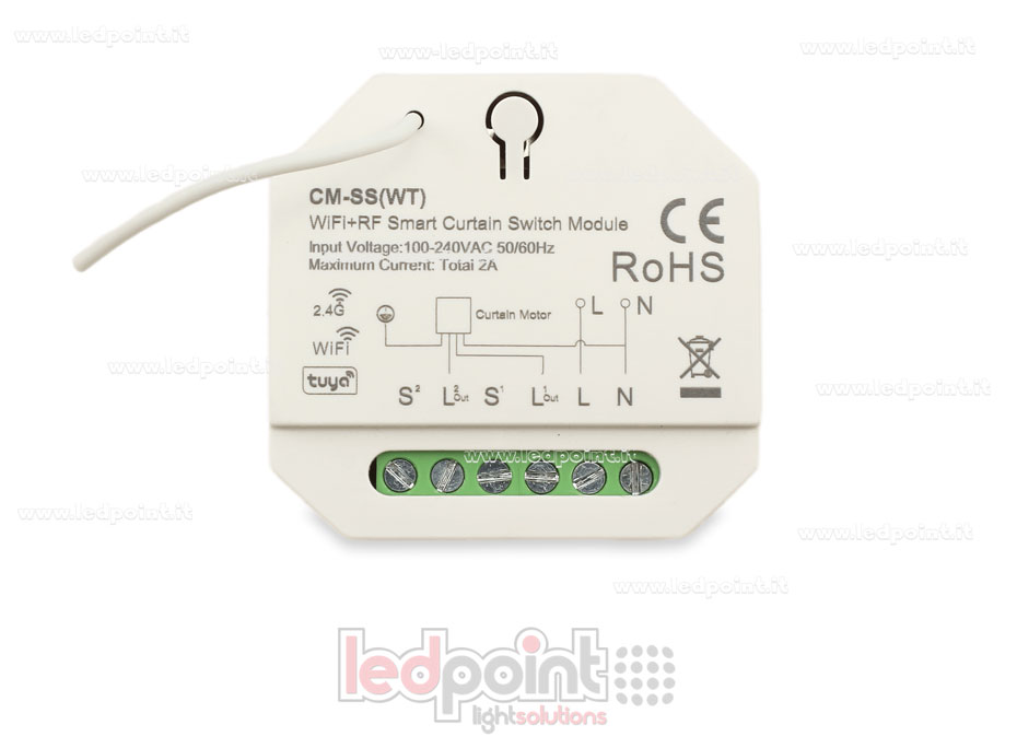 Interruptor de cortina inteligente, 1CH*2A, 100-240VAC WiFi+RF 2.4GHz para carril DIN