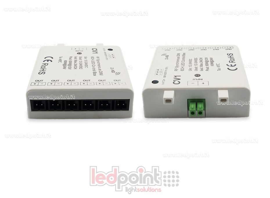 Interfaz dimmer 6ch 60W 12V-24V, RF 2.4GHz con entrada para sensor Interfaz dimmer 6ch 60W 12V-24V, RF 2.4GHz con entrada para sensor