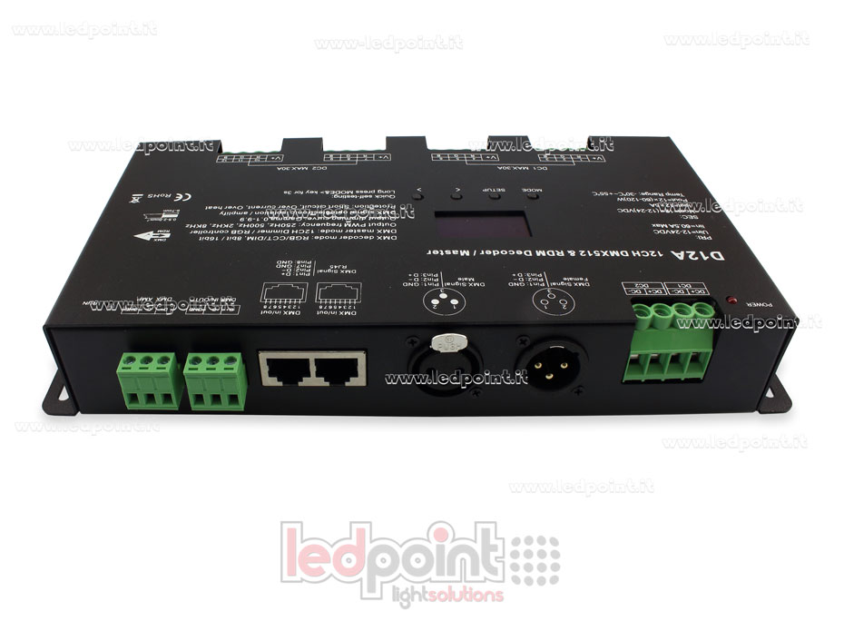 Descodificador DMX 512 con pantalla oled, 12 canales de 5A cada uno, voltaje 12-24V DC Descodificador DMX 512 con pantalla oled, 12 canales de 5A cada uno, voltaje 12-24V DC