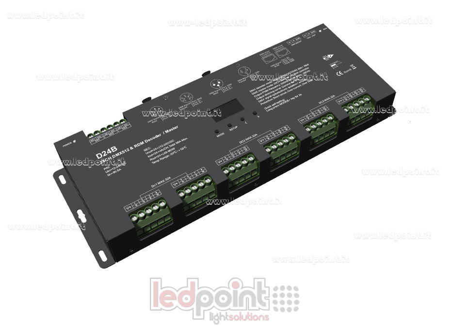Decodificador DMX512 de 24 canales con pantalla OLED, 4A por canal, entrada 12-24V CC