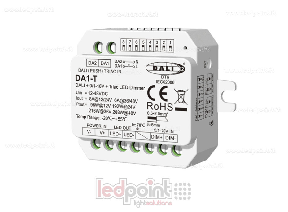 Regulador DALI-2 0/1-10V y Triac, 1 canal, 8A, 12-48V DC, tensión constante
