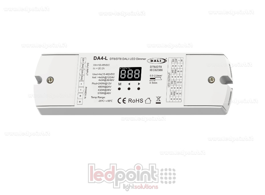 Dimmer DALI-2, 4 canales 5A 12-24V / 3A 36-48V DC (DT6), voltaje constante Dimmer DALI-2, 4 canales 5A 12-24V / 3A 36-48V DC (DT6), voltaje constante