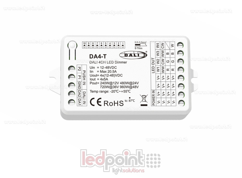 Regulador DALI-2, 4 canales, 5A, 12-48V DC, tensión constante
