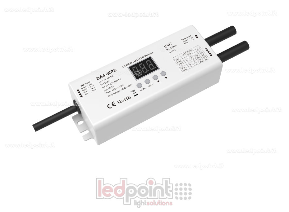 Dimmer DALI-2 impermeable, 4 canales *5A, 12-24V o 3A 36-48V, voltaje constante