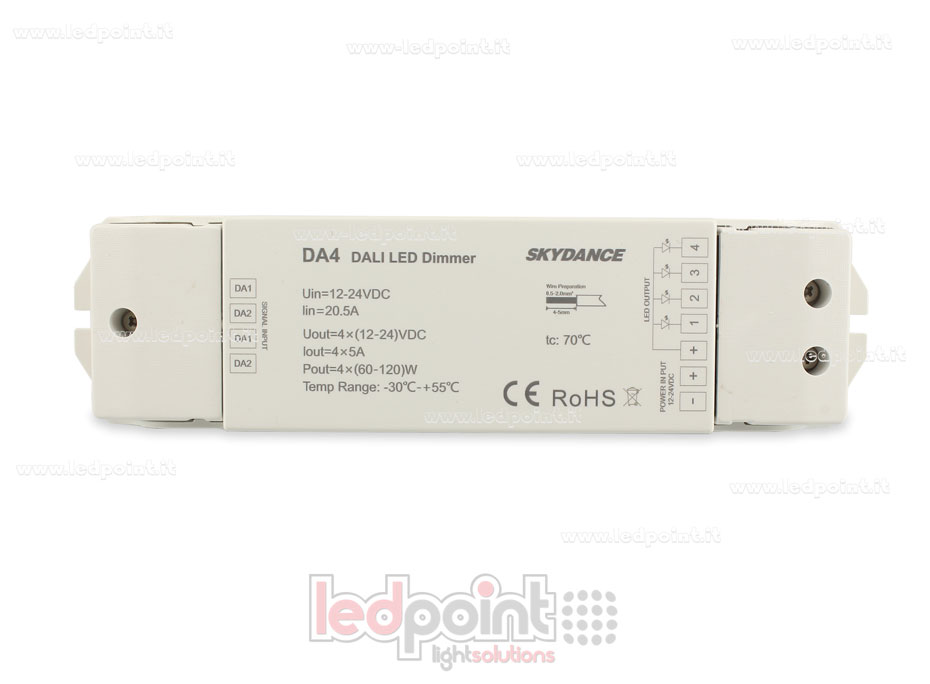 Dimmer DALI-2, 4 canales 5A, 12-24V DC, voltaje constante (DT6) Dimmer DALI-2, 4 canales 5A, 12-24V DC, voltaje constante (DT6)