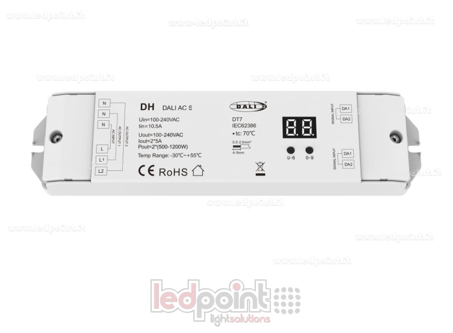 Interruptor de red DALI, 2 canales de 5 A, 100–240 V CA
