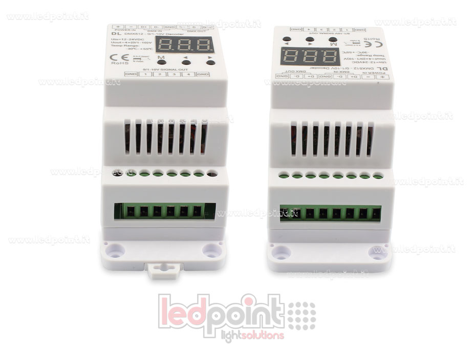 0/1-10V  DMX 512 descodificador carril DIN, 4 canales de 20mA cada uno, tensión 12-24 DC