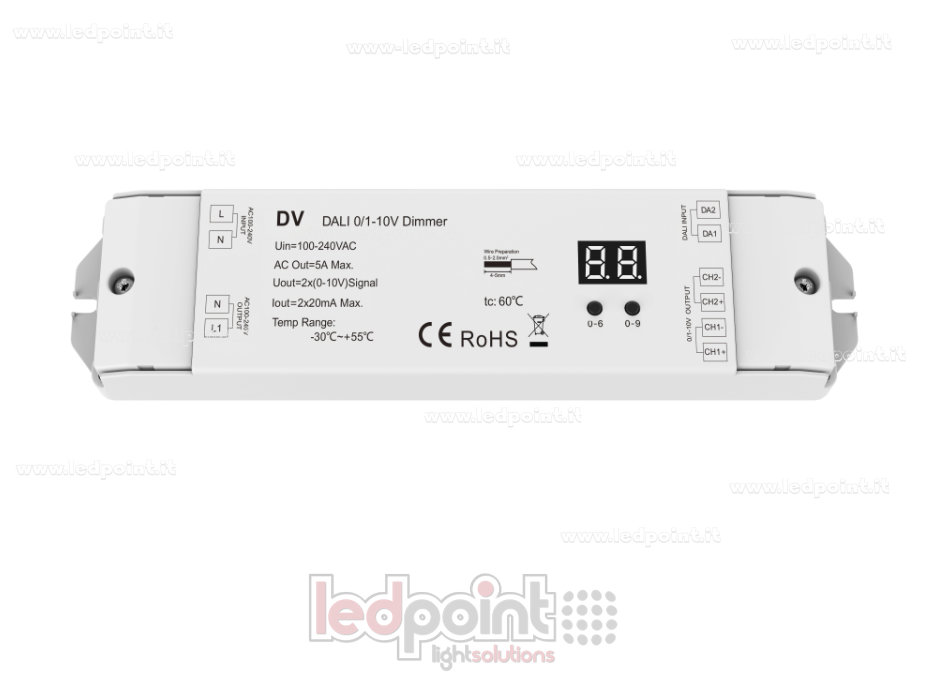 Regulador DALI, 2 canales*20mA, 0/1-10V, 100-240V (DT5)