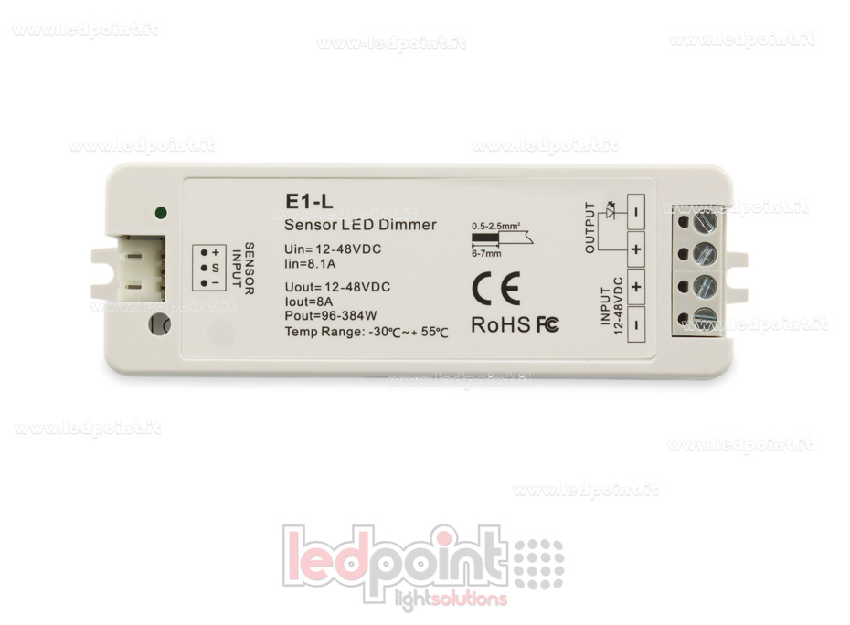 Atenuador on/off monocromático con salida para sensores de 12/48V, 1chx8A