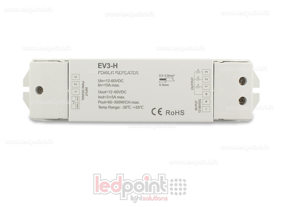 Amplificador RGB 12-60V 15A (3 canales de 5A) Amplificador RGB 12-60V 15A (3 canales de 5A)