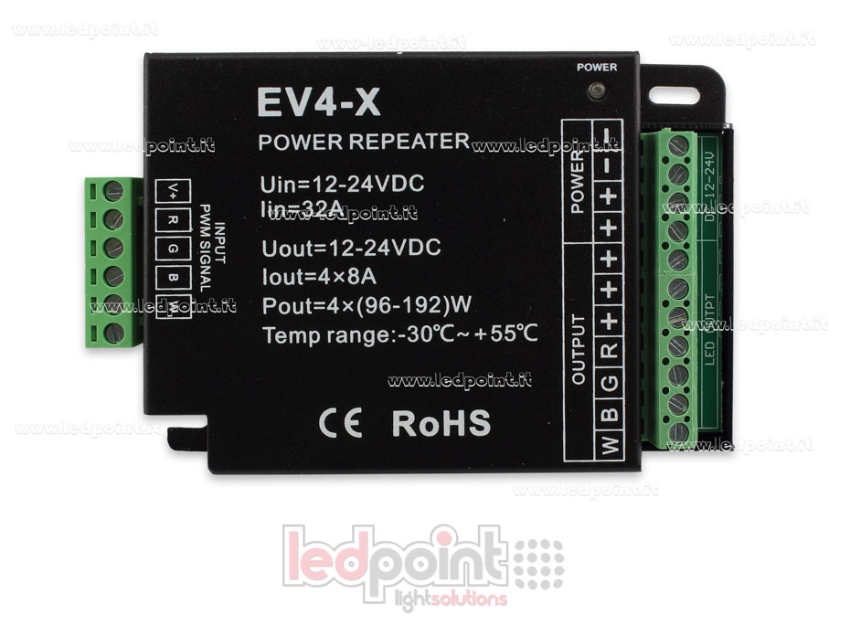 Amplificador RGBW 12-24V 32A (4 canales de 10A) Amplificador RGBW 12-24V 32A (4 canales de 10A)