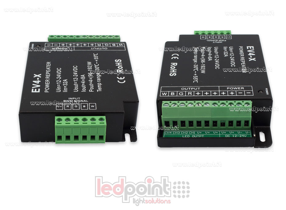 Amplificador RGBW 12-24V 32A (4 canales de 10A) Amplificador RGBW 12-24V 32A (4 canales de 10A)