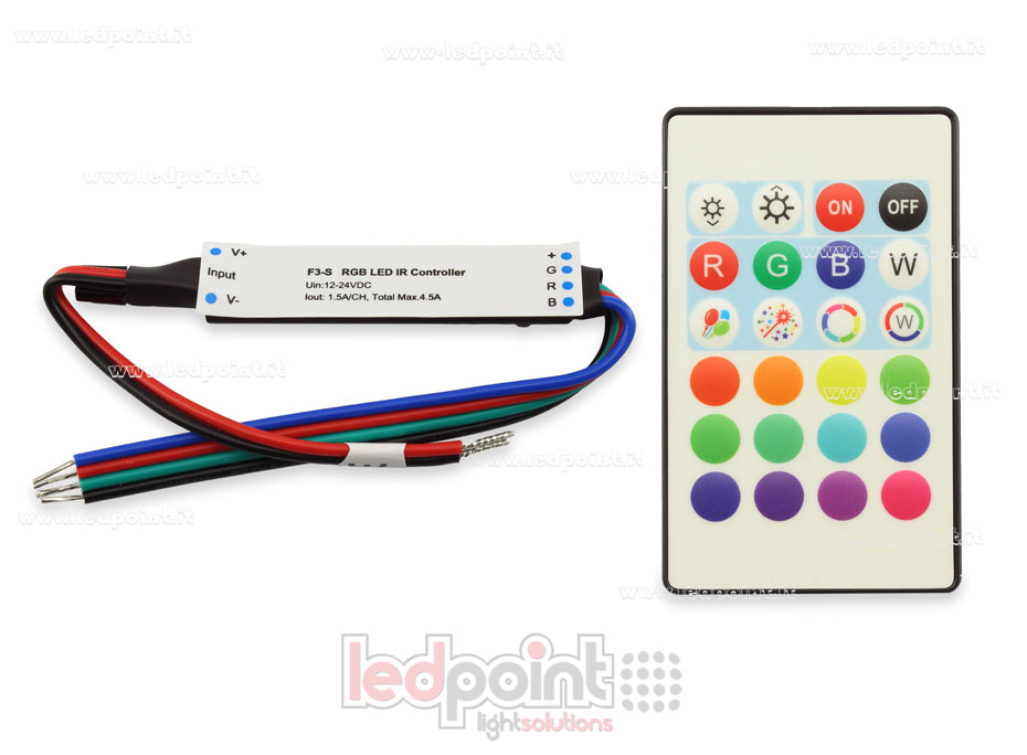 Mini dimmer receptor IR RGB con mando a distancia 12/24V, 3ch 1,5A/CH Mini dimmer receptor IR RGB con mando a distancia 12/24V, 3ch 1,5A/CH