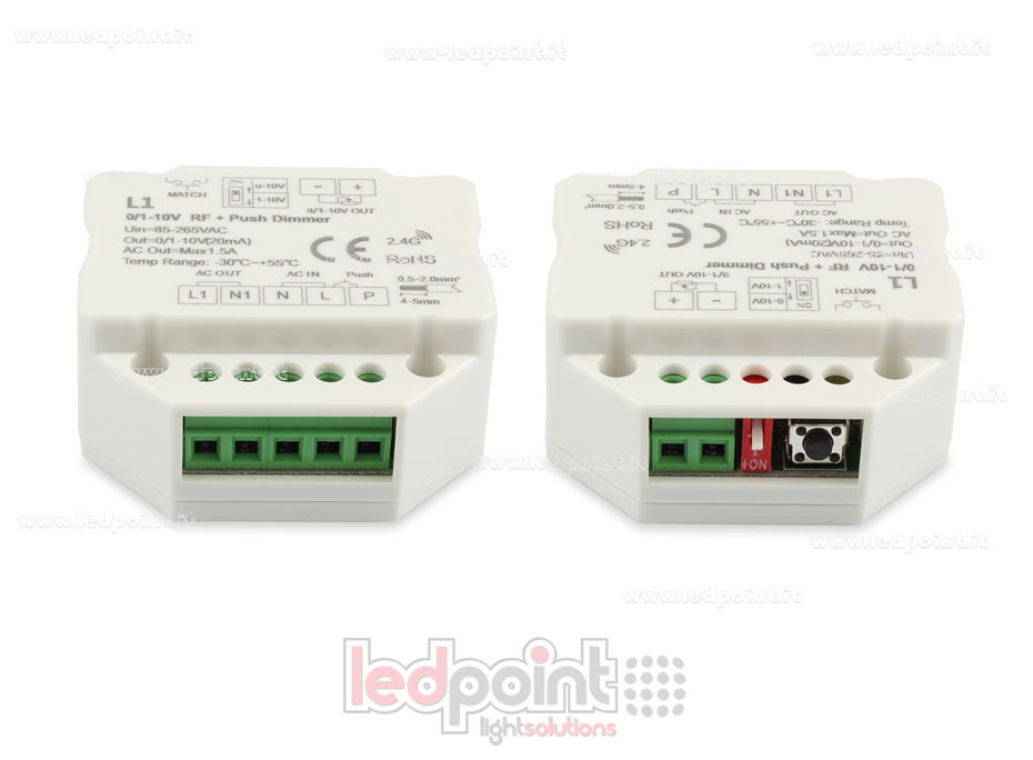 Receptor dimmer monocromático 1 canal 0/1-10V, interruptor AC, RF 2,4G para caja de conexiones de pared Receptor dimmer monocromático 1 canal 0/1-10V, interruptor AC, RF 2,4G para caja de conexiones de pared