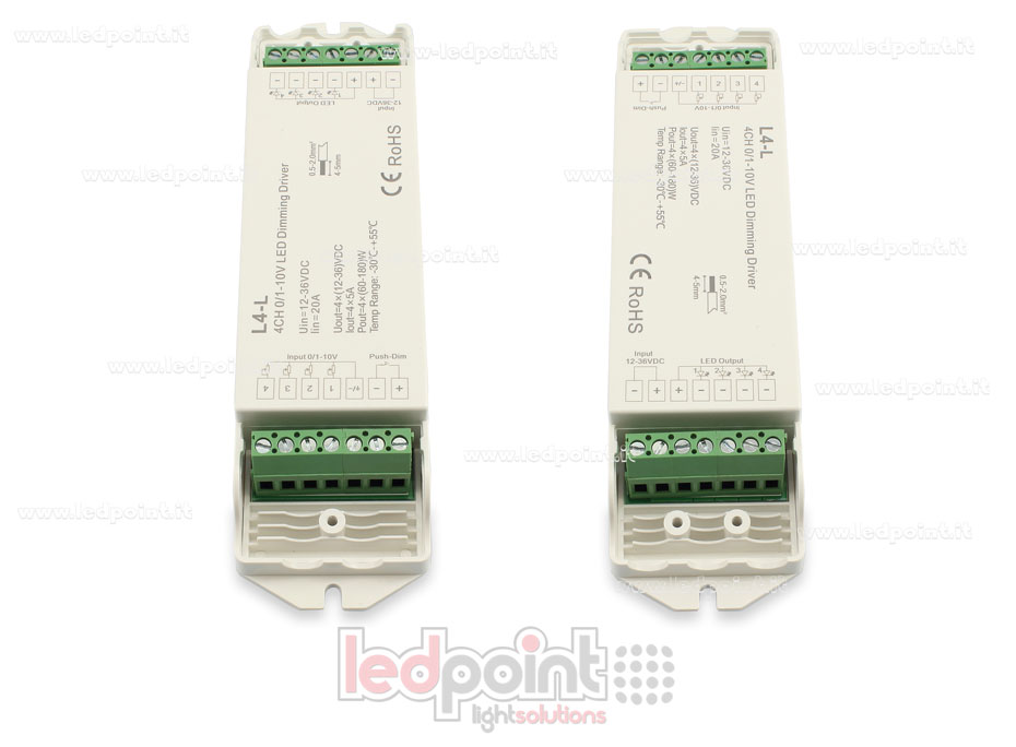 Dimmer monocromático de 0/1-10V y push dim, 4 canales de salida Dimmer monocromático de 0/1-10V y push dim, 4 canales de salida