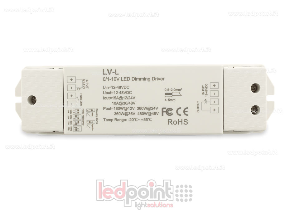 Dimmer 0/1-10V, tensión constante 12/48V, 1ch*15A, push dim