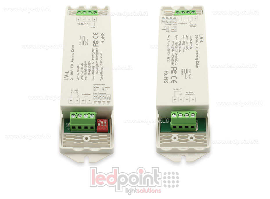 Dimmer 0/1-10V, tensión constante 12/48V, 1ch*15A, push dim